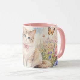 Taza Gatito Jardín Mariposas