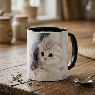 Taza Gatito jugando con una bola de estambre rosa acuar