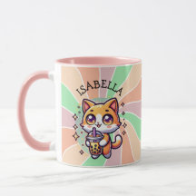 Gatito kawaii con té de burbuja personalizado