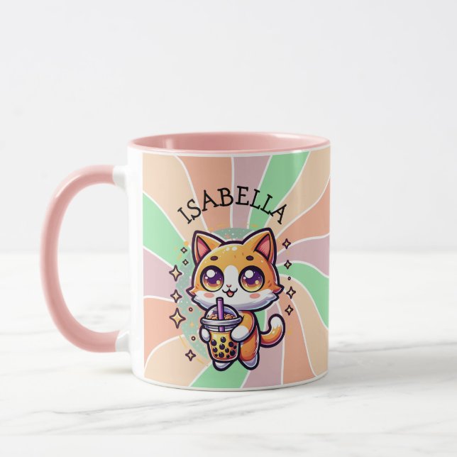 Taza Gatito kawaii con té de burbuja personalizado (Izquierda)