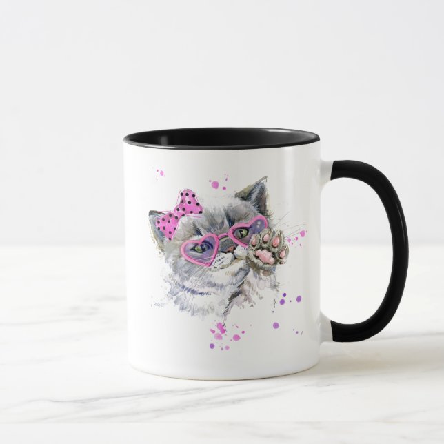 Taza Gatito lindo de la acuarela (Derecha)
