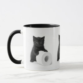 Taza Gatito negro bebé protegiendo rollo de papel higié