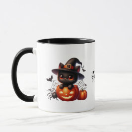 Taza Gatito negro en una calabaza de Halloween