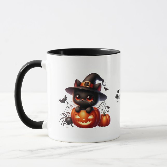 Taza Gatito negro en una calabaza de Halloween (Izquierda)