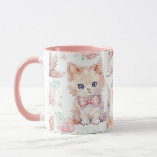 Taza Gatitos esponjosos y curados con rosas rosadas