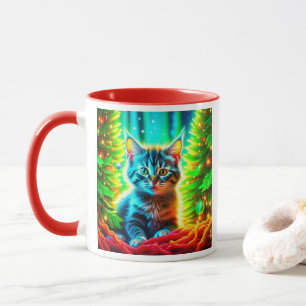 Taza Gatitos gris con árboles de Navidad