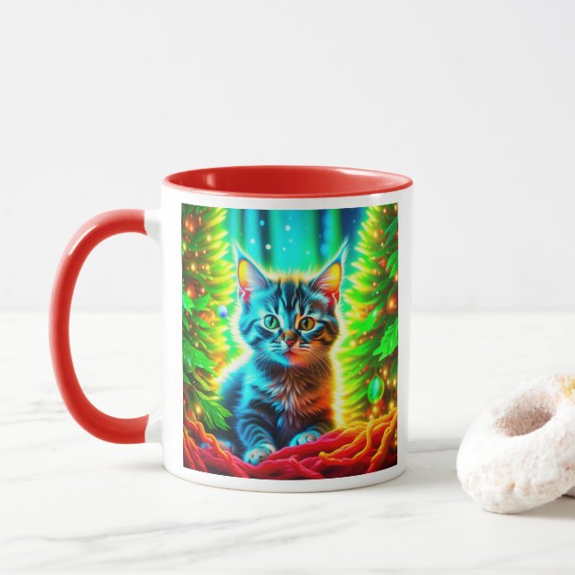 Taza Gatitos gris con árboles de Navidad (Con donut)