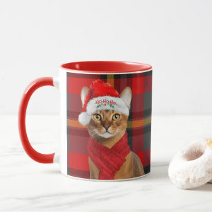 Taza Gato Abisinio Amante Cuadros Rojos Navidad