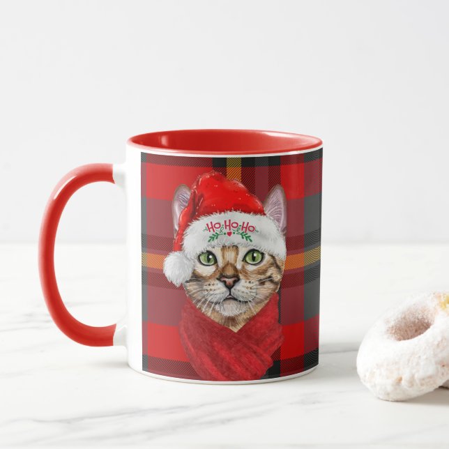 Taza Gato abisino amante de los Navidades rojos (Con donut)