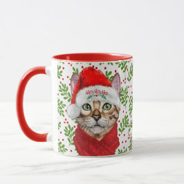 Taza Gato abisino en un Sombrero Santa con Navidades Ho