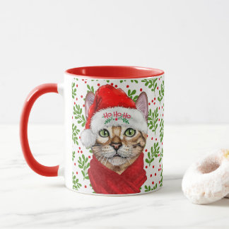 Taza Gato abisino en un Sombrero Santa con Navidades Ho