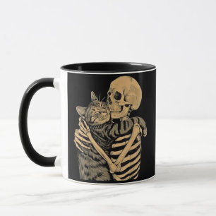Taza Gato abrazando esqueleto – Regalo para amantes de