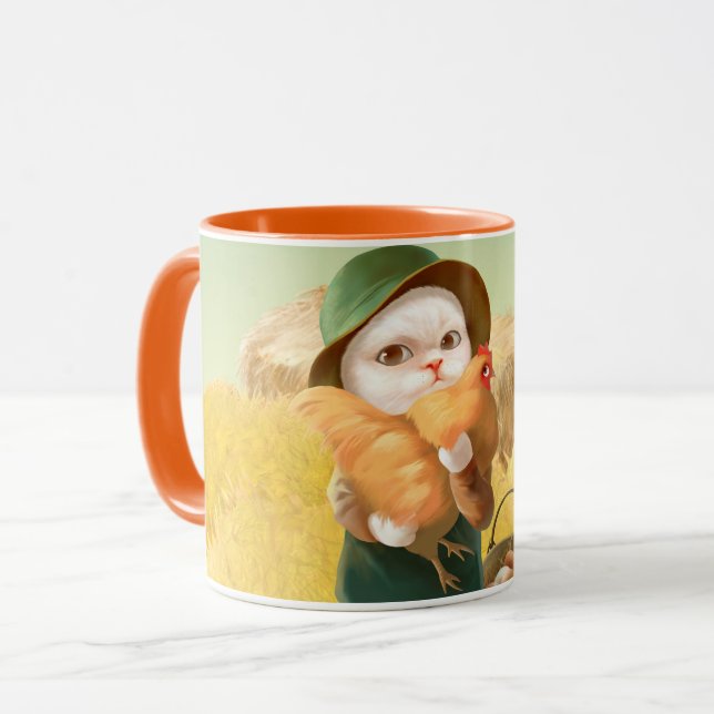 Taza Gato Adorable con Hen en la Granja (Anverso izquierdo)