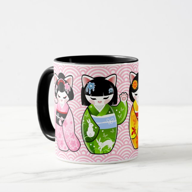 Taza Gato afortunado japonés de Kokeshi Maneki Neko de (Anverso izquierdo)