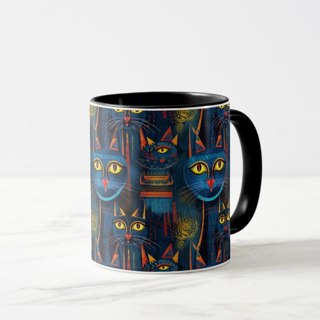Taza Gato Amor Arte Gótico Geométrico (Anverso derecho)