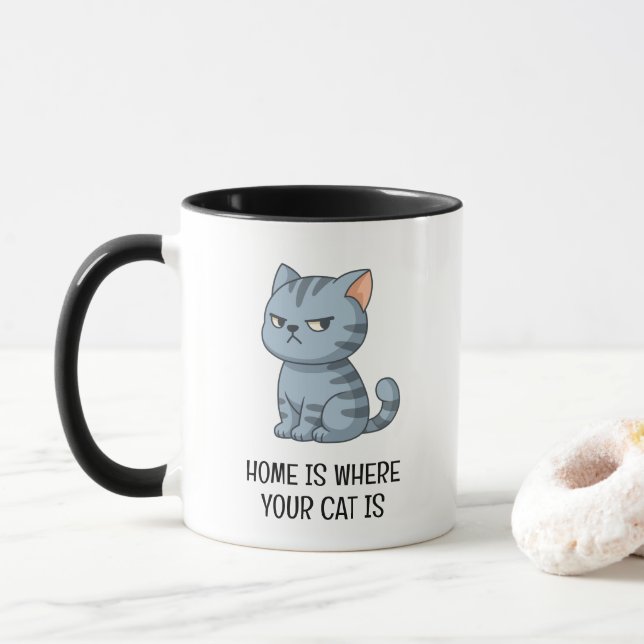 Taza Gato Atigrado Gris Malhumorado (Con donut)