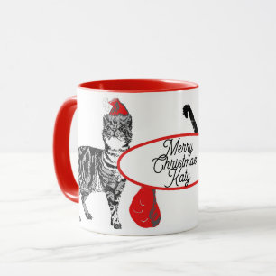 Taza Gato atigrado Navidad sombrero Santa Gatos Rojo Bl