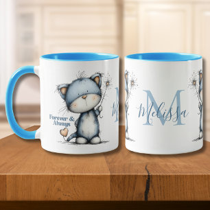 Taza Gato Azul Diseño de Globo en Forma de Corazón “Por