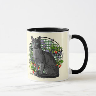 Taza Gato azul ruso con las bayas