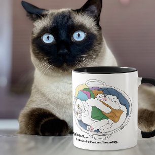 Taza Gato Blanco Acogedor Cesta de Ropa Divertida Azul
