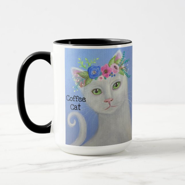 Taza Gato Blanco Con Corona De Flores 2 (Izquierda)
