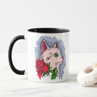 Taza Gato blanco con flor