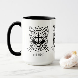 Taza Gato blanco del gatito del cráneo del azúcar del