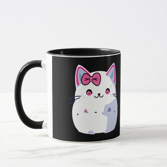 Taza Gato blanco gatito con Bowtie rosa (Izquierda)