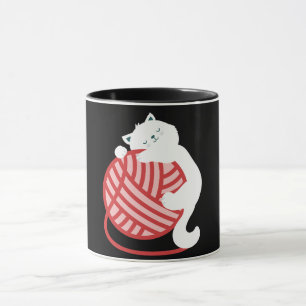 Taza Gato blanco lindo con bola de hilo