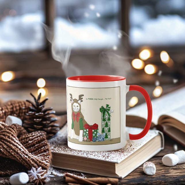 Taza Gato Blanco Navidad Alegre Divertido (Subido por el creador)