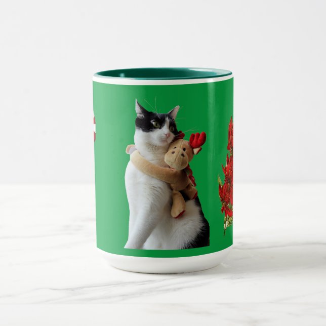 Taza Gato blanco y negro y Navidades de renos juguetone (Centro)