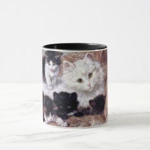 Taza Gato blanco y sus gatitos por Henriette Ronner-Kni