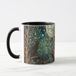 Taza Gato boho cielo nocturno estrellado bosque