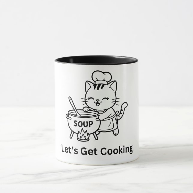 Taza Gato Chef Adorable Cocinando Sopa Arte Comida (Centro)
