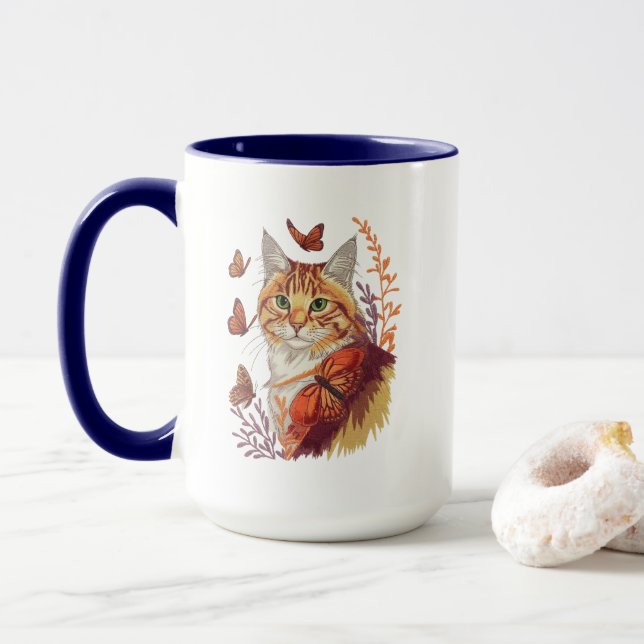 Taza Gato con mariposas monarcas (Con donut)