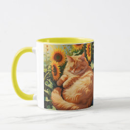Taza Gato con Naranja de grasa dormido con girasoles