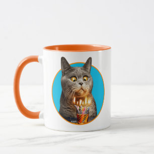 Taza Gato con vidrio caliente de cumpleaños