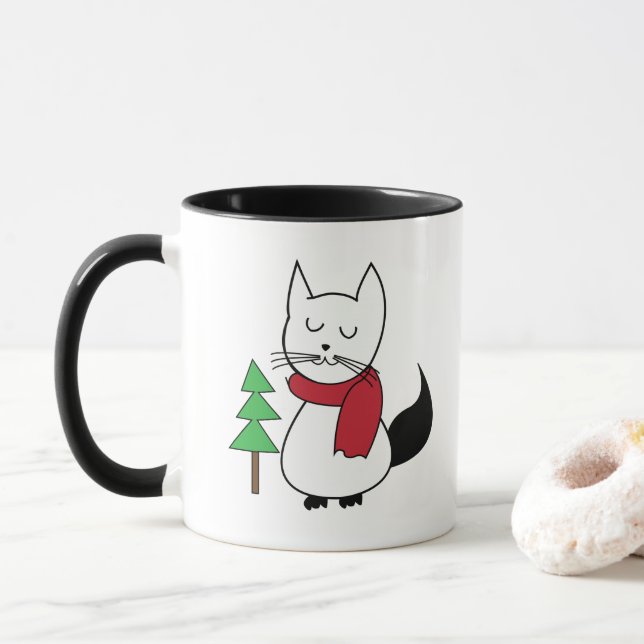 Taza Gato de árbol de Navidad (Con donut)