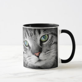 Taza Gato de bonito con ojos verdes y tazón para café