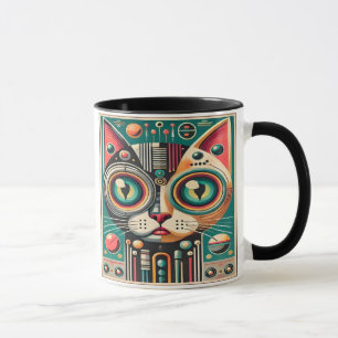 Taza Gato de circuito retro futurista de mediados de si