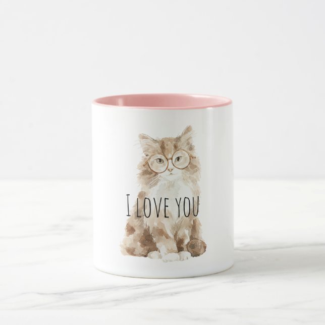 Taza Gato de crema lindo con gafas (Centro)