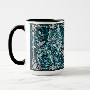 Taza Gato de cristal turquesa de lujo Marco de plata