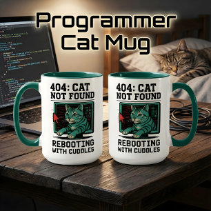 Taza Gato de error 404 no encontrado Reiniciando Cuddle