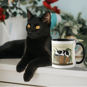 Taza Gato de esmoquin negro y blanco divertido durmiend