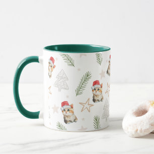 Taza Gato de gatito de color agua verde Santa Feliz Nav