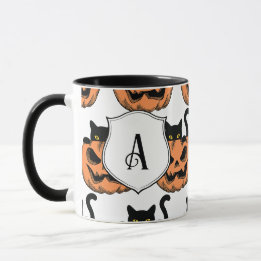 Taza Gato de Halloween Vintage Patrón Espeluznante Pers