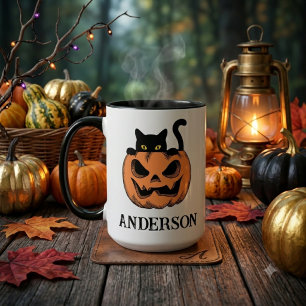 Taza Gato de Halloween Vintage Personalizado