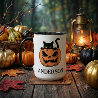 Taza Gato de Halloween Vintage Personalizado