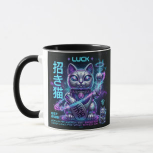 Taza Gato de la Suerte Sci-Fi Maneki Neko Amuleto Cósmi
