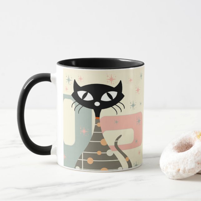 Taza Gato de mediados del siglo (Con donut)